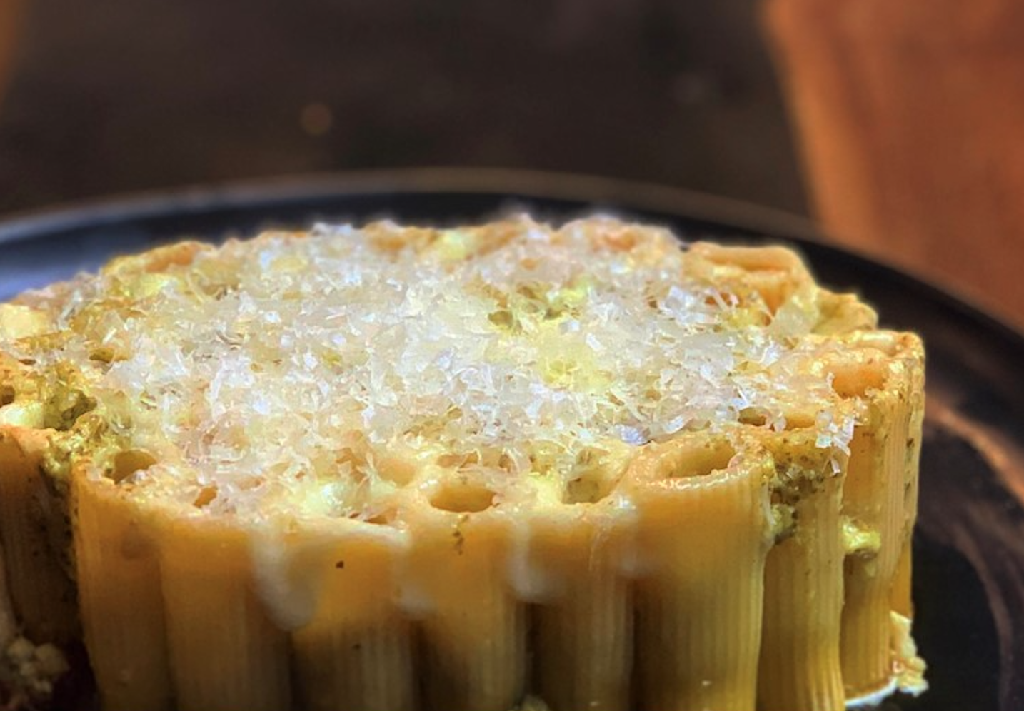 Stuffed Rigatoni with Citrusy Pesto and Creamed Goat Cheese